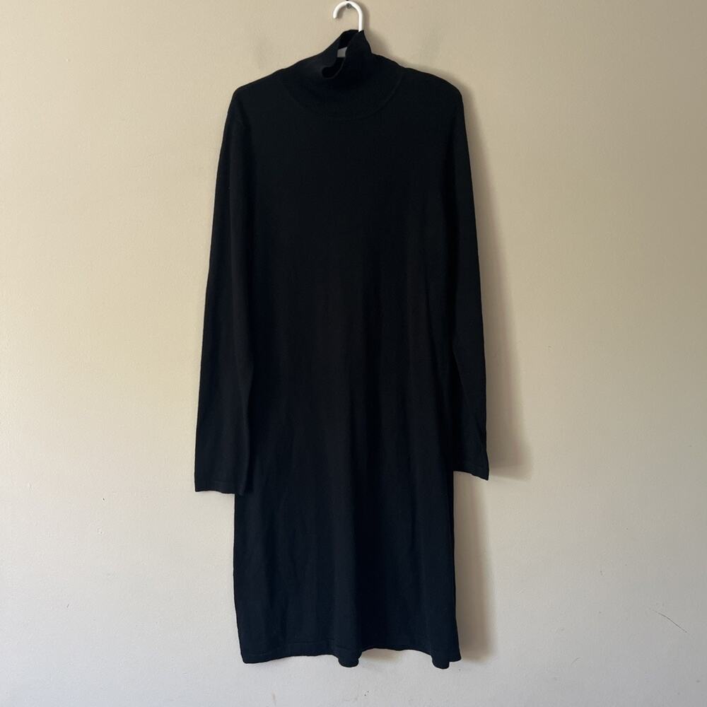 Garnet Hill Mock Neck Long Sleeve Merino Wool Dress Black Women’s Size Large